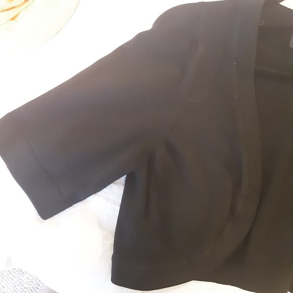 Jones New York Black Bolero Cropped Open Sweater Cardigan Short Sleeve Medium - Picture 9 of 13